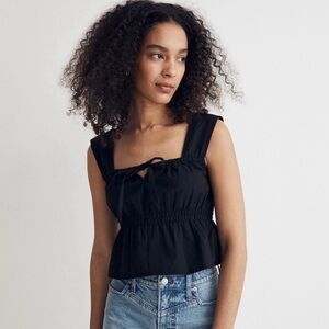MADEWELL SMOCKED TIE FRONT TANK TOP BLACK SIZE 0 NWT
